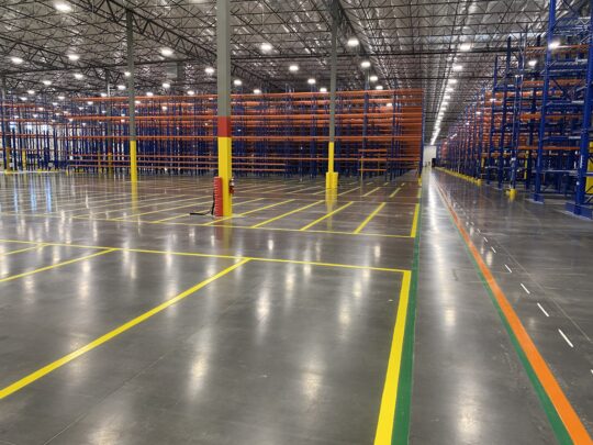 Epoxy Warehouse and Parking Lot Striping New Layout  Line Removal